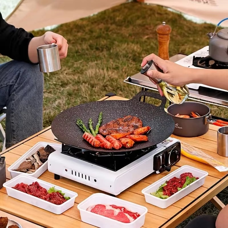 Non-Stick Roasting Korean BBQ round Pan Cast Iron Double Handled Crepe Pan round Griddle Grill Pan for BBQ Griddle with Handle