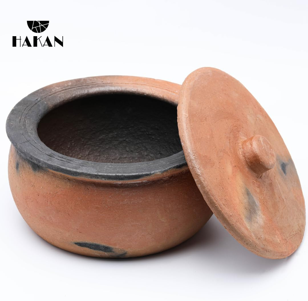 Efes Terracotta Cooking Pot with Lid, LARGE 4.4 Quarts Clay Pots for Cooking, Rice Pots, UNGLAZED Twice Baked Traditional Casserole for Cooking on STOVE Top, Vintage Roaster, 142 Oz (4.2 L)