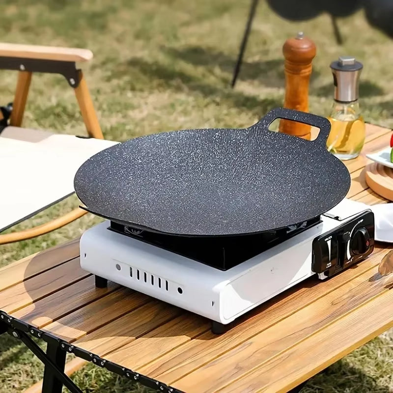 Non-Stick Roasting Korean BBQ round Pan Cast Iron Double Handled Crepe Pan round Griddle Grill Pan for BBQ Griddle with Handle
