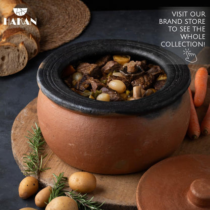 Efes Terracotta Cooking Pot with Lid, LARGE 4.4 Quarts Clay Pots for Cooking, Rice Pots, UNGLAZED Twice Baked Traditional Casserole for Cooking on STOVE Top, Vintage Roaster, 142 Oz (4.2 L)