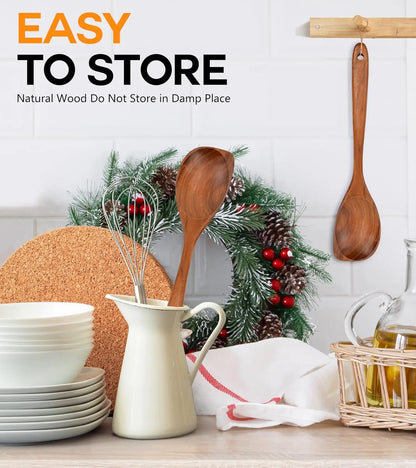 Cooking Wooden Spoons, Heat-Resistant Wooden Cooking Utensils, Used for Non Stick Cookware Cooking Gifts