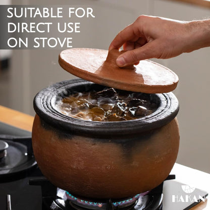 Efes Terracotta Cooking Pot with Lid, LARGE 4.4 Quarts Clay Pots for Cooking, Rice Pots, UNGLAZED Twice Baked Traditional Casserole for Cooking on STOVE Top, Vintage Roaster, 142 Oz (4.2 L)