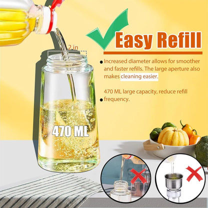 16Oz/470Ml Glass Oil Dispenser with Automatic Flip Lid 2In1 Kitchen Bottle,Cooking Sprayer,Leak-Proof Design,Oil Spray Bottle